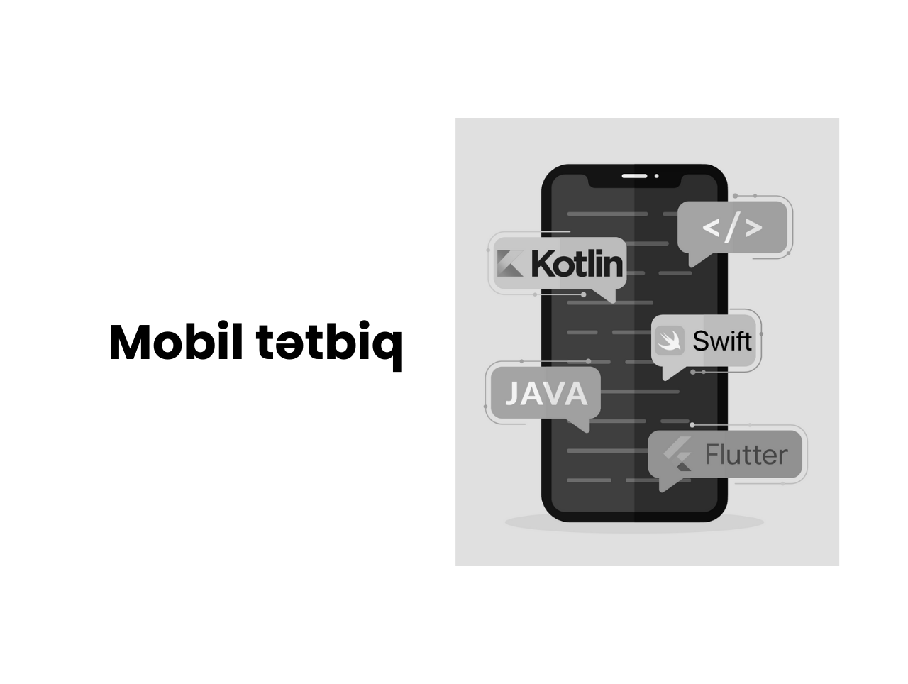 React native, flutter, kotlin, swift logos on Iphone screen